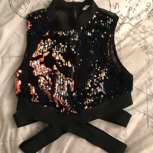 Rainbow Sequin Crop Top